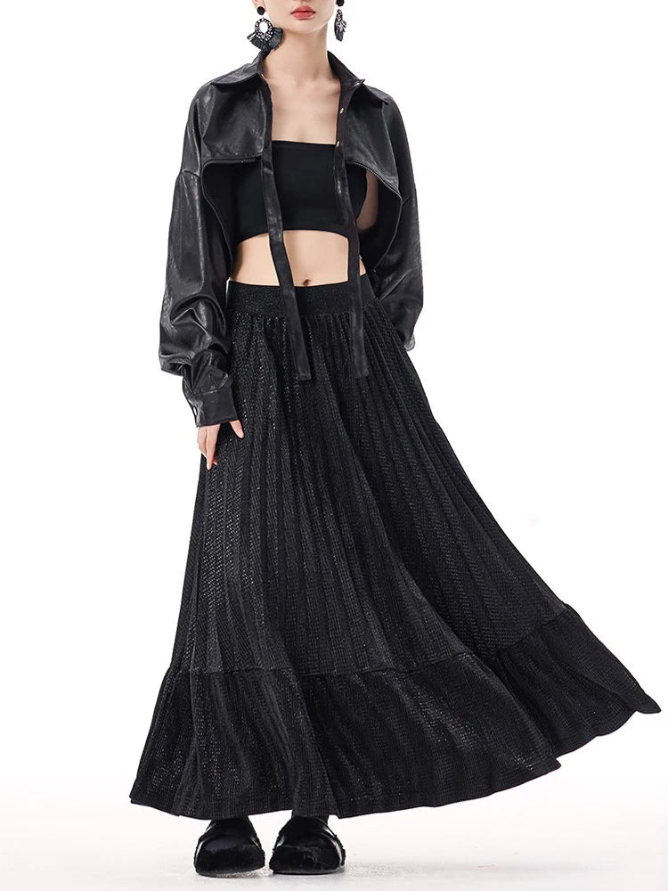 XITAO Ruffles Elastic Waist A-line Skirt Casual Solid Color Vintage Hong Kong New Simple Fashion Spring Women skirt GYX1518