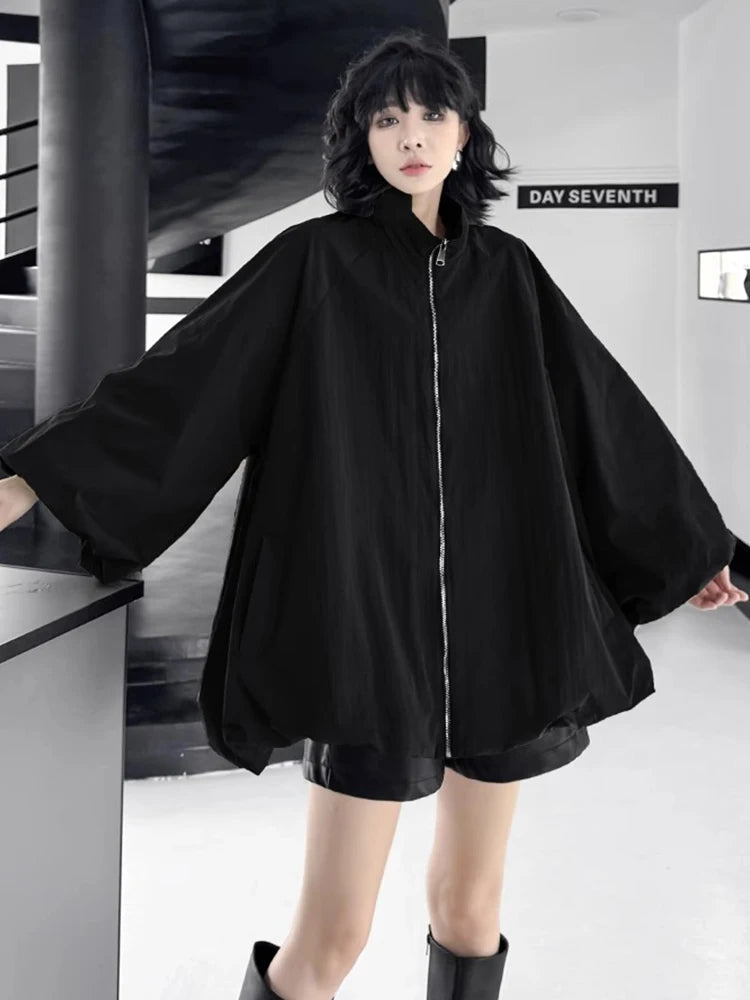 XITAO Zipper Stand Collar Vintage Jackets Loose Casual Full Sleeve Solid Color Fashion Personality Trend Woman Jackets ZMY1408