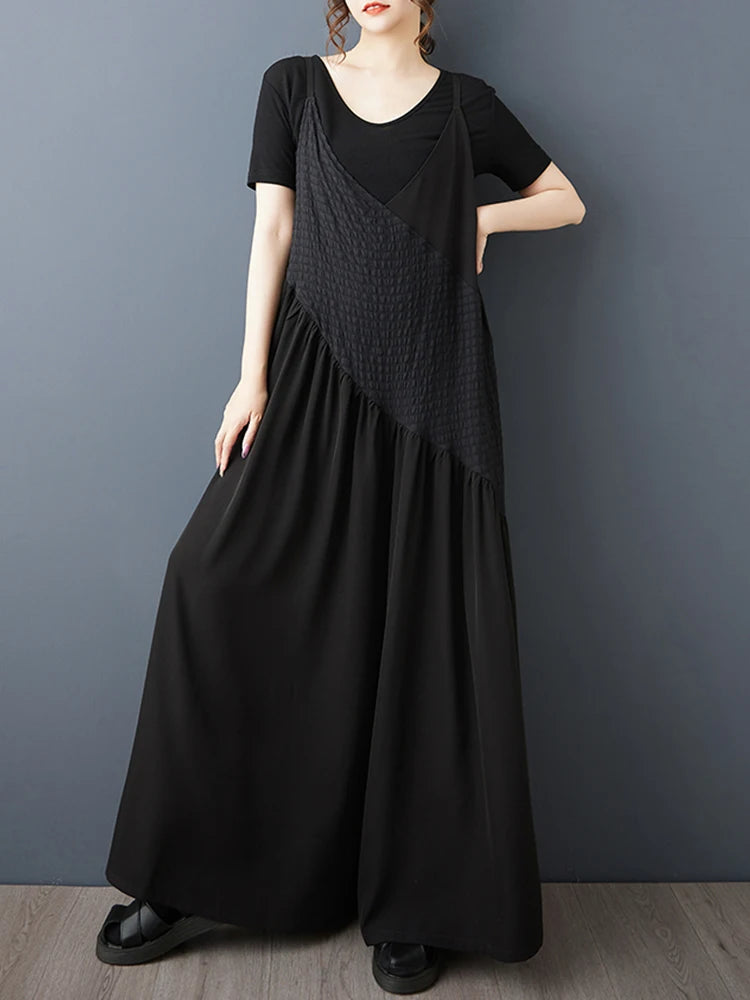 XITAO Irregular Patchwork Solid Color Jumpsuits Suspenders Casual Slimming Sleeveless V-neck Loose Summer Woman Jumpsuits ZMY1403