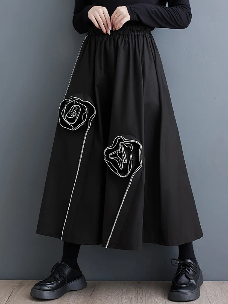 XITAO Three-dimensional Decoration Skirts Solid Color Patchwork Pocket Elastic Waist Loose Casual Skirts Summer New ZY8839