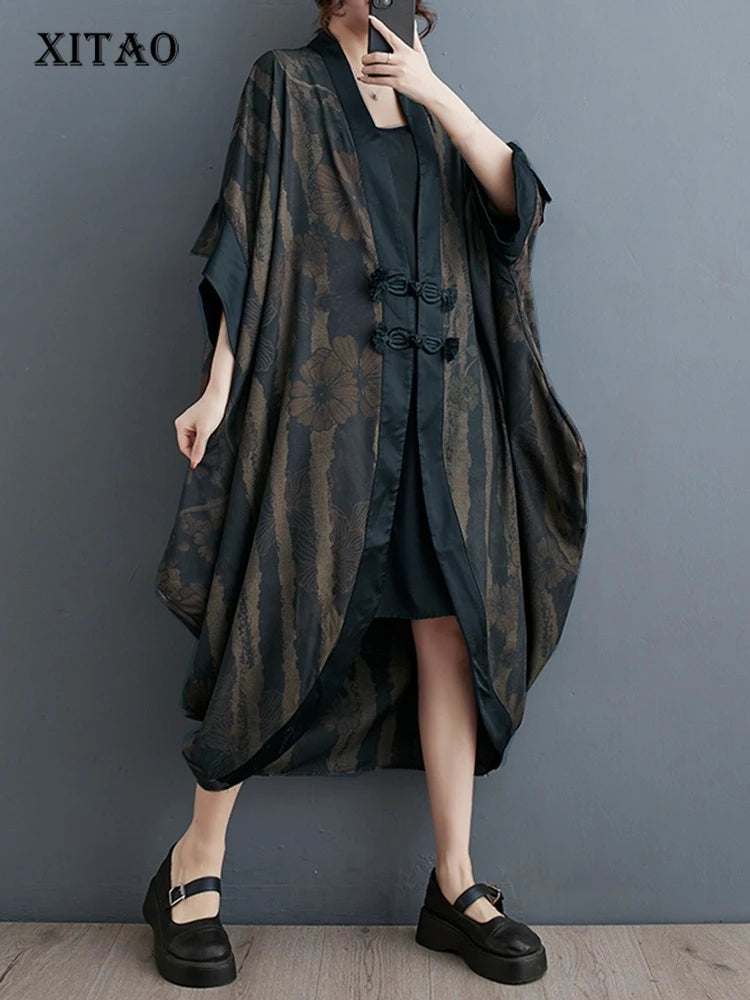 XITAO Vintage Single Breasted Asymmetrical Trench Short Sleeve Pocket Patchwork Loose Slim All Match Temperament Coat ZMY1148