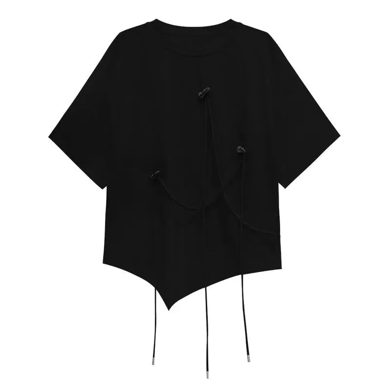 XITAO Irregular Casual T-shirt Horn Decorate Women Top Solid Color Loose Summer New T-shirt DMJ4148