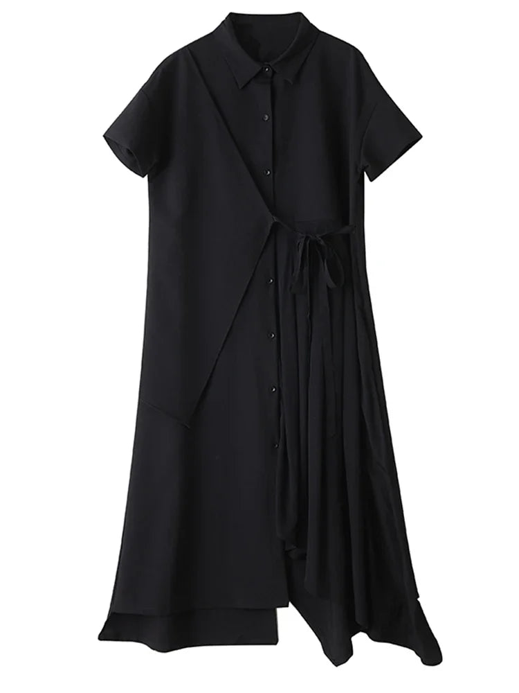 XITAO Asymmetrical Short Sleeve Female Dress Casual Loose Fitting A-line Slimming Turn-down Collar Summer Women Dress GYX1655