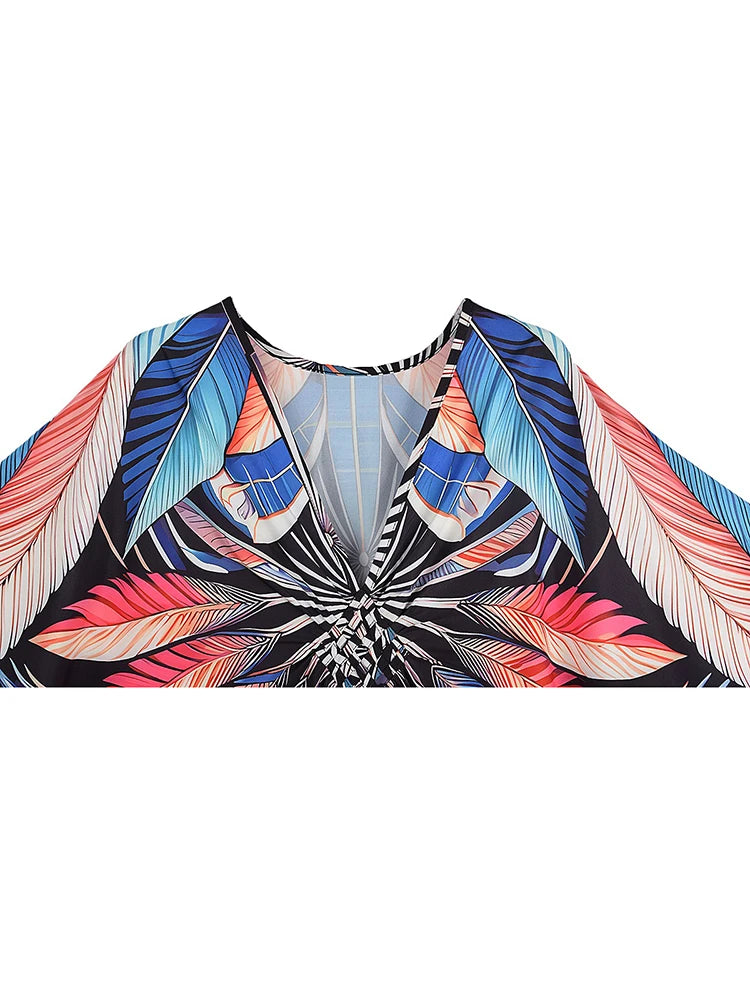 XITAO Contrast Color Print Patchwork Batwing Sleeve Dress Pullover Loose Slimming Casual Ankle-length Summer Women Dress GJ1142