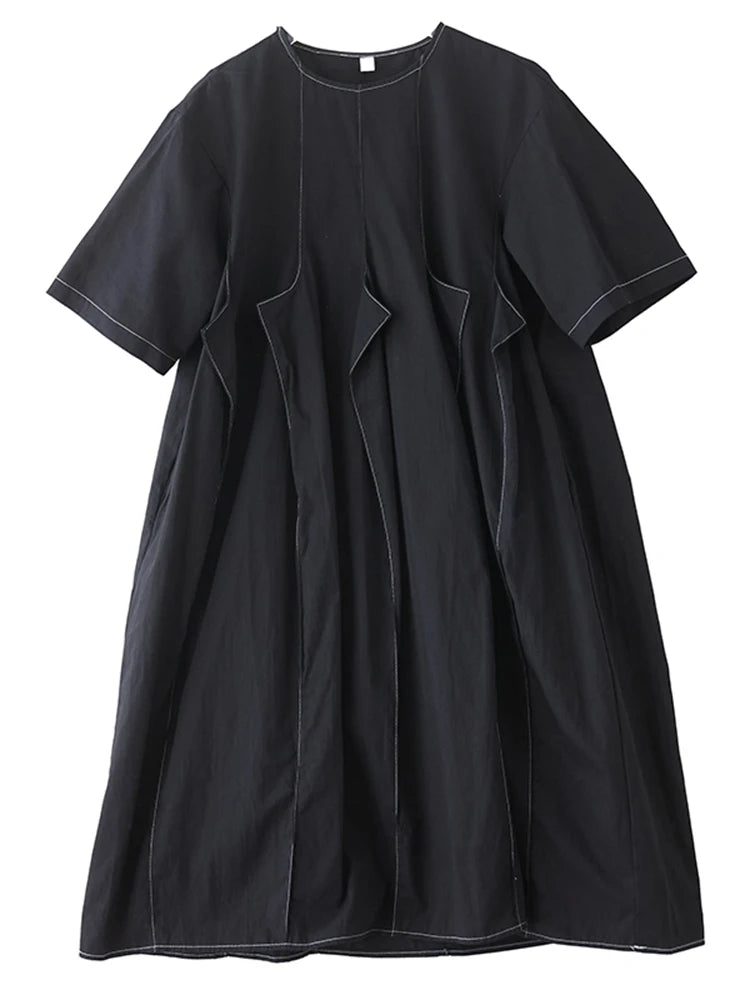 XITAO Asymmetrical Patchwork O-neck Dress Solid Color Short Sleeve Casual Slimming Pullover Simple Summer Woman Dress ZMY1358