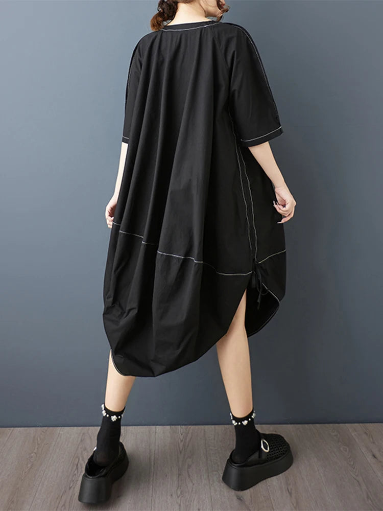 XITAO Irregular O-neck Solid Color Dress Half Sleeve Patchwork Casual New Arrival All-match Summer Woman Slimming Dress ZMY1357