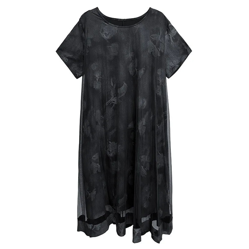 XITAO Print Patchwork Gauze Female Dress Short Sleeve O-neck A-line Loose Elegant Temperament Summer Woman Dress ZMY1239