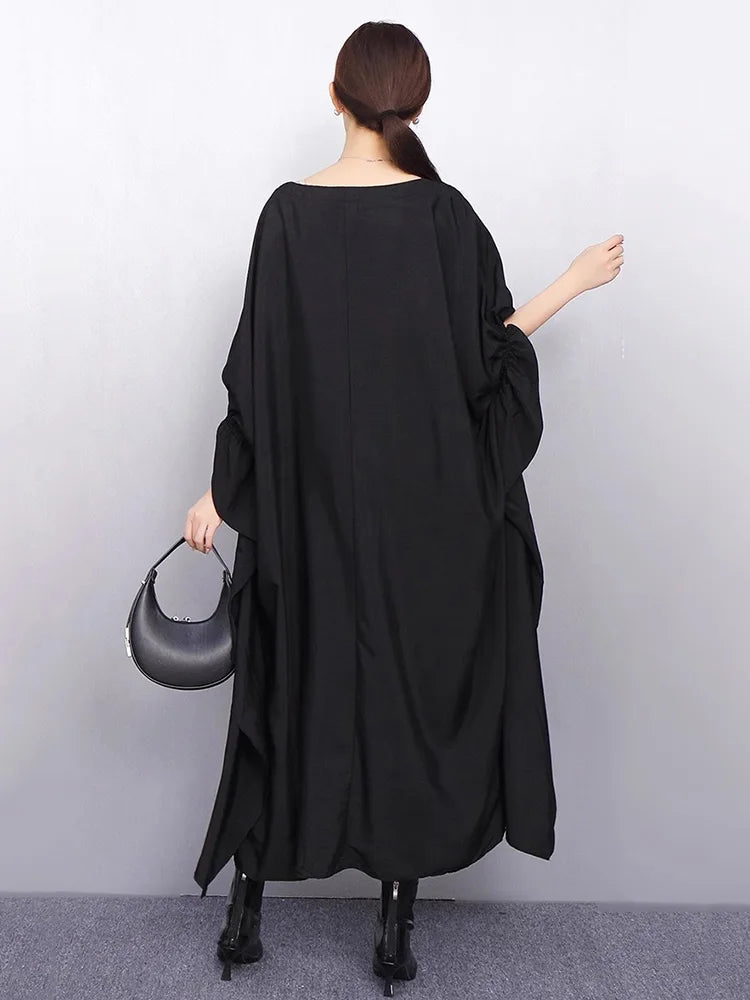 XITAO Solid Color Irregular O-neck Dress Slimming Bat Wing Sleeve Pullover Temperament Summer Woman New Arrival Dress ZMY1347