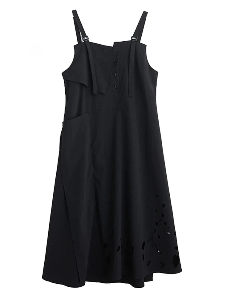 XITAO Hollow Out Sleeveless Irregular Dress Casual A-line Solid Color All-match Women Summer Temperament Slimming Dress HQQ2501