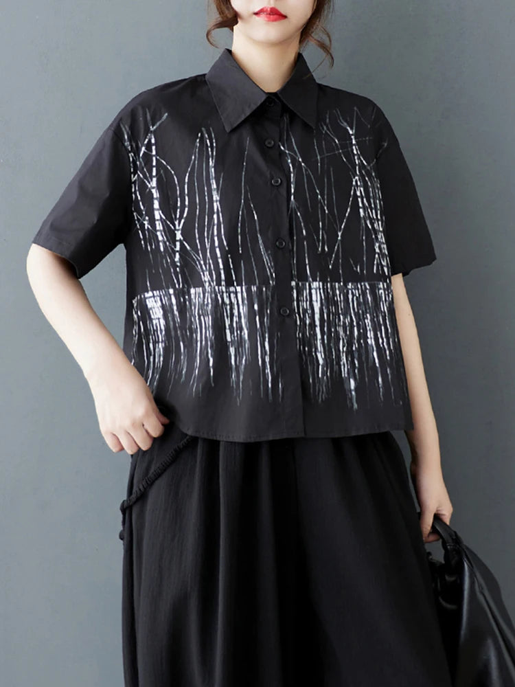 XITAO Single Breasted Print Lapel Shirt Casual Half Sleeve Turn-down Collar Vintage Solid Color Slimming Women Blouse GYX1532