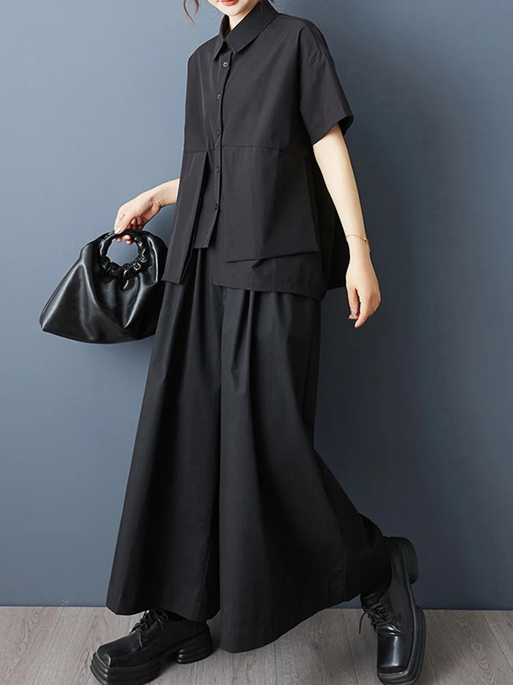 XITAO Single Breasted Loose Blouse Short Sleeve Casual Solid Color Asymmetrical Lapel Personality Summer Woman Shirts ZMY1221