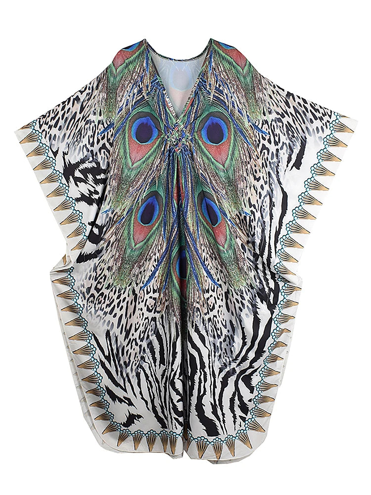 XITAO Female Print Ankle-length Dress Loose Bat Wing Sleeve Contrast Color Fashion Personality V-neck Summer Woman Dress GJ1163