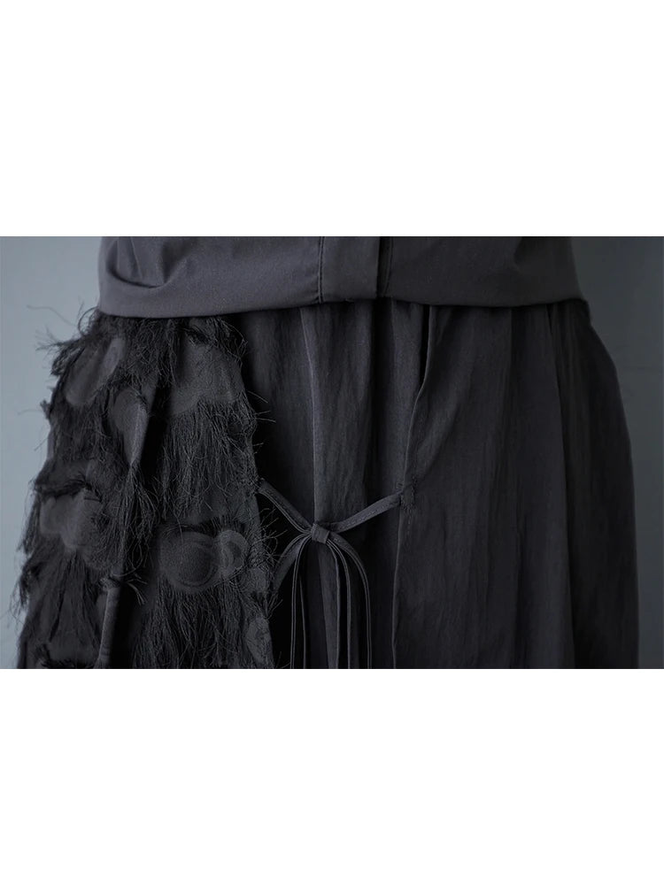 XITAO Gauze Patchwork Bandage Solid Color Skirt Pocket Elastic Waist Loose A-line Mid-calf Temperament Casual Skirt HQQ2463