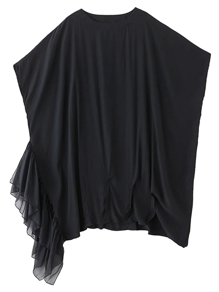 XITAO Asymmetrical Solid Color Patchwork Dress Loose Pullover Bat Wing Sleeve Temperament Summer Woman Slimming Dress ZMY1349