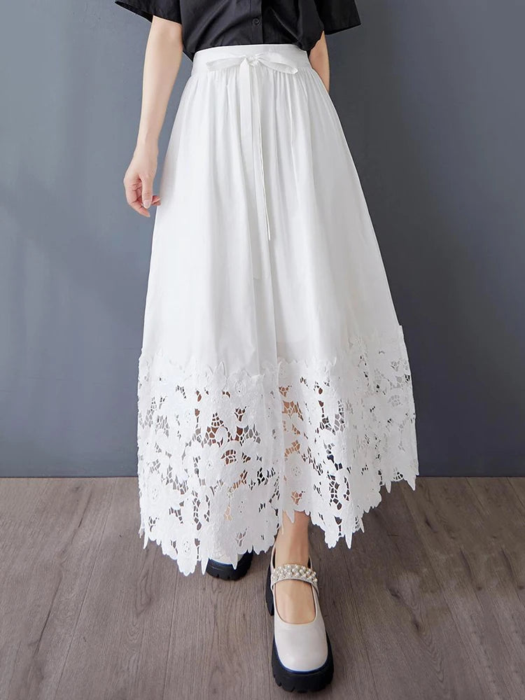 XITAO Irregular Hollow Out Skirt Casual Solid Color All-match Women Simple Fashion Temperament A-line Slimming Skirt GYX1587