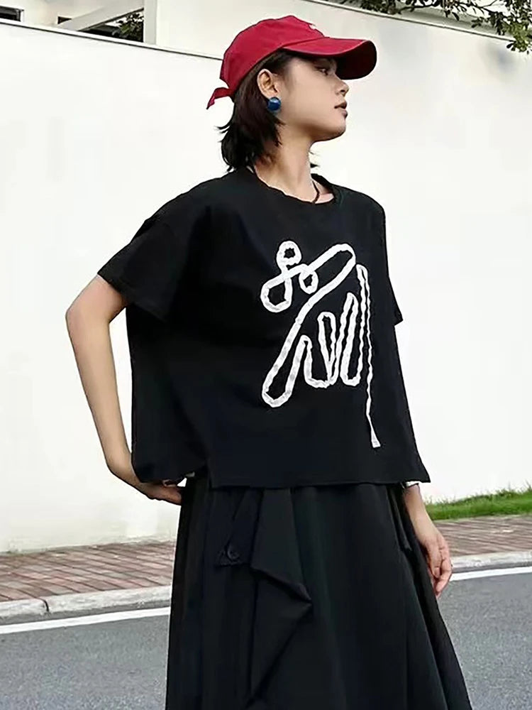 XITAO Patchwork Geometric Simple T-Shirts Loose Casual O-neck Short Sleeve All-match Personality Summer Woman Top ZMY1382