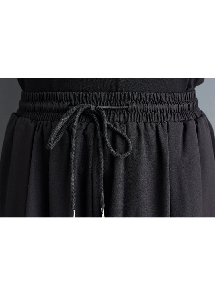 XITAO Elastic Waist Pocket Lace-up Pant Casual Solid Color New Wide-leg Slimming Fashion Leisure Spring Women Pant GYX1548