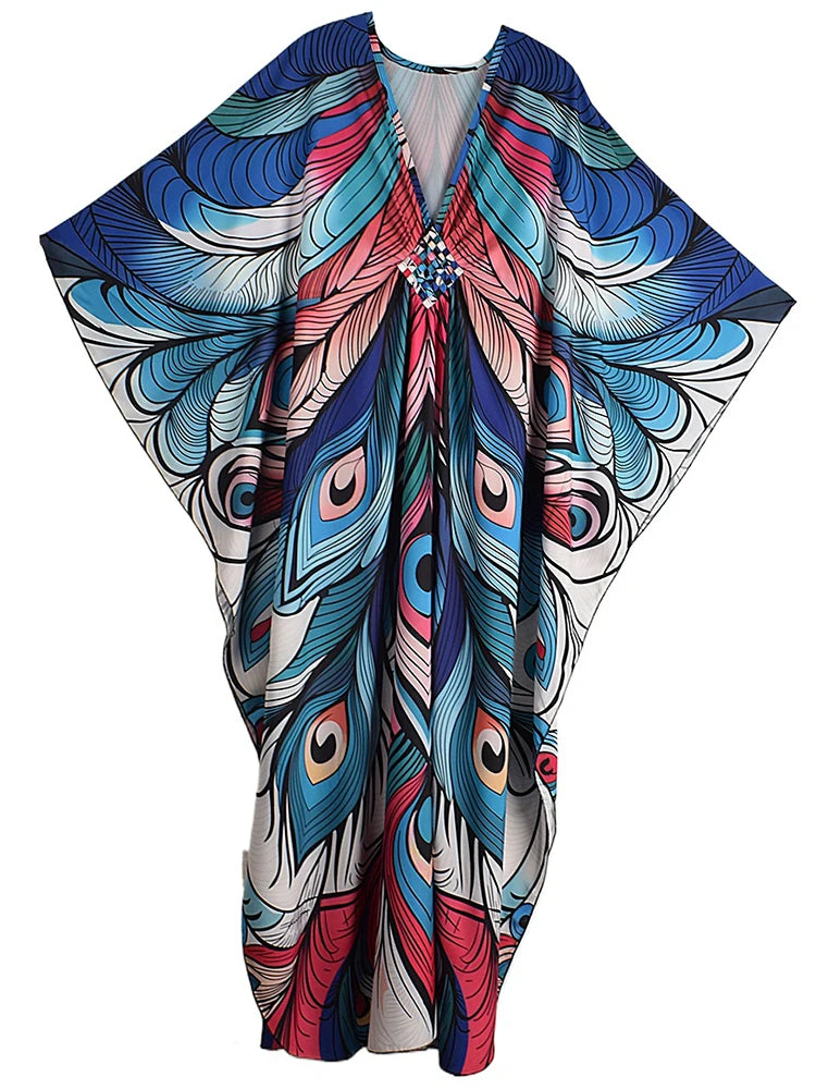 XITAO Summer Beach Style Women Dress Casual Loose V-neck Pullover Three Quarter Sleeve Female Thin Print Fashion Dress GJ1213