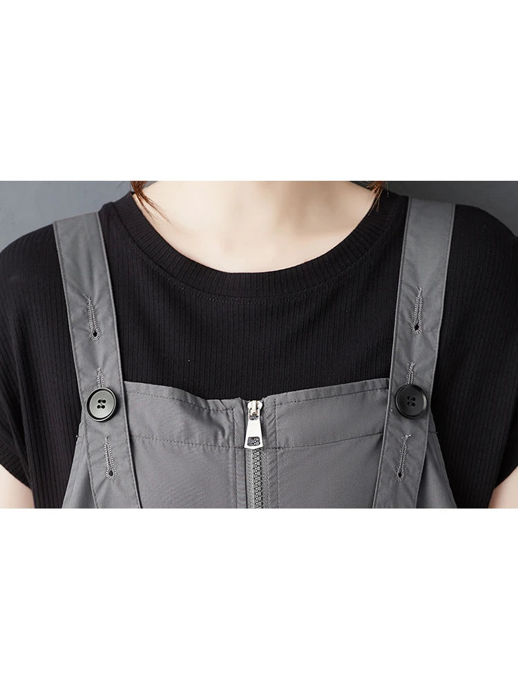 XITAO Gauze Patchwork Pocket Dress Solid Color Square Collar Sleeveless Loose Casual Slimming Summer Woman Straps Dress ZMY1313