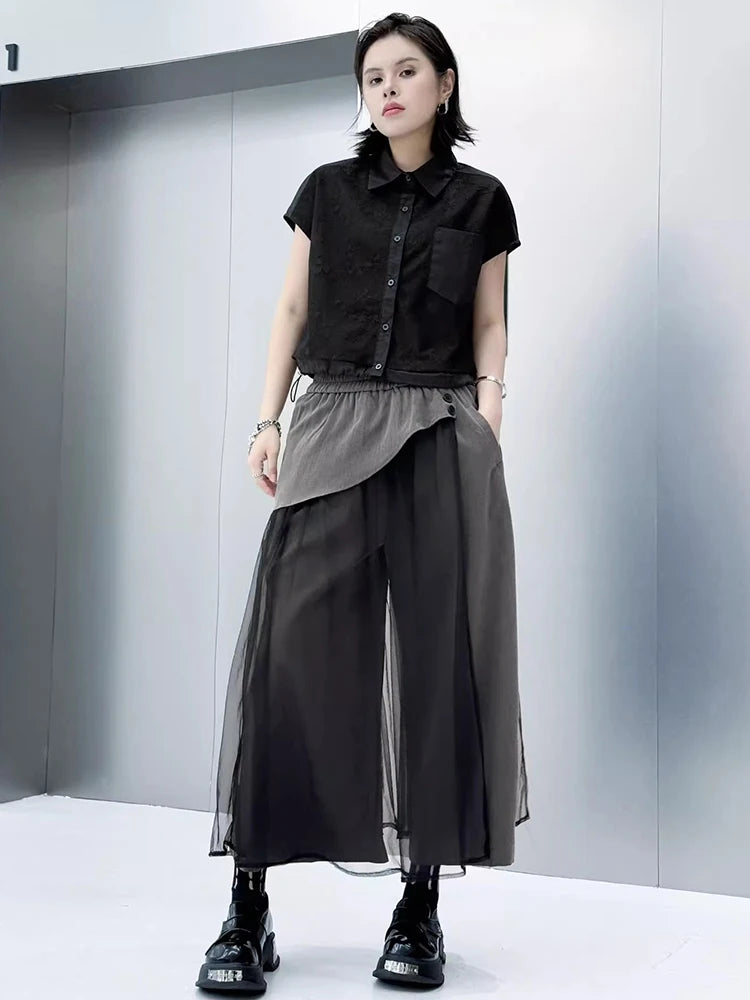 XITAO Mesh Casual Wide Legs Pant Loose Fitting Slim Elastic Waist Slim Patchwork Solid Color Fashion Spring Female Pant ZMY1342