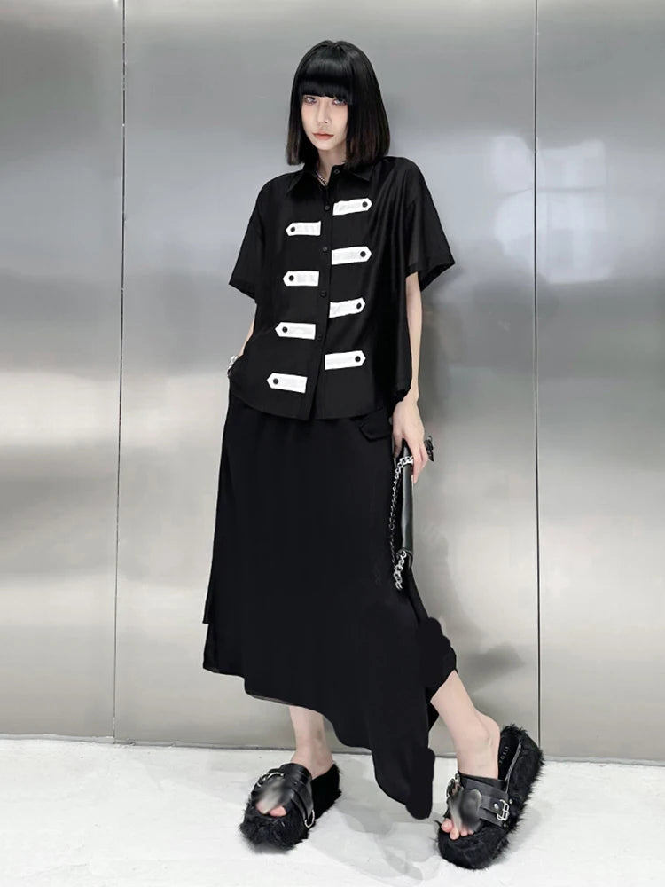 XITAO Casual Short Sleeve Shirt Contrast Color Patchwork Button Decorate Top Loose Fashion Women Shirt Summer New WLD20189