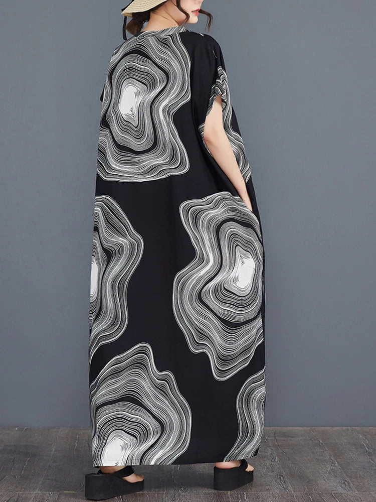 XITAO Batwing Sleeve A-line Print Dress Short Sleeve Casual Simple Personality Loose Fitting Summer Female Dress ZMY1154