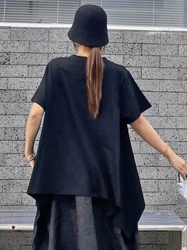 XITAO Pocket O-neck Half Sleeve T-shirt Casual Loose Fitting Leisure Contrast Color Fashion Simple Spring Women T-shirt GYX1568