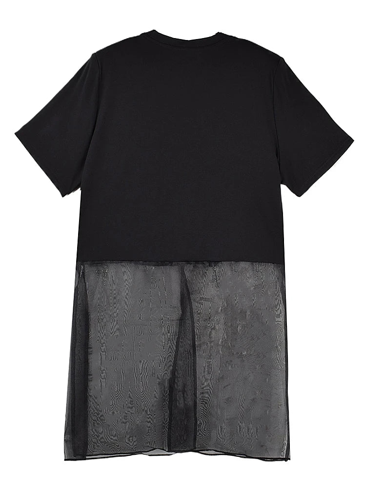XITAO Patchwork Sequin Loose Dress Side Slit O-neck Short Sleeve Personality Perspective New Arrival Summer Woman Dress ZMY1324