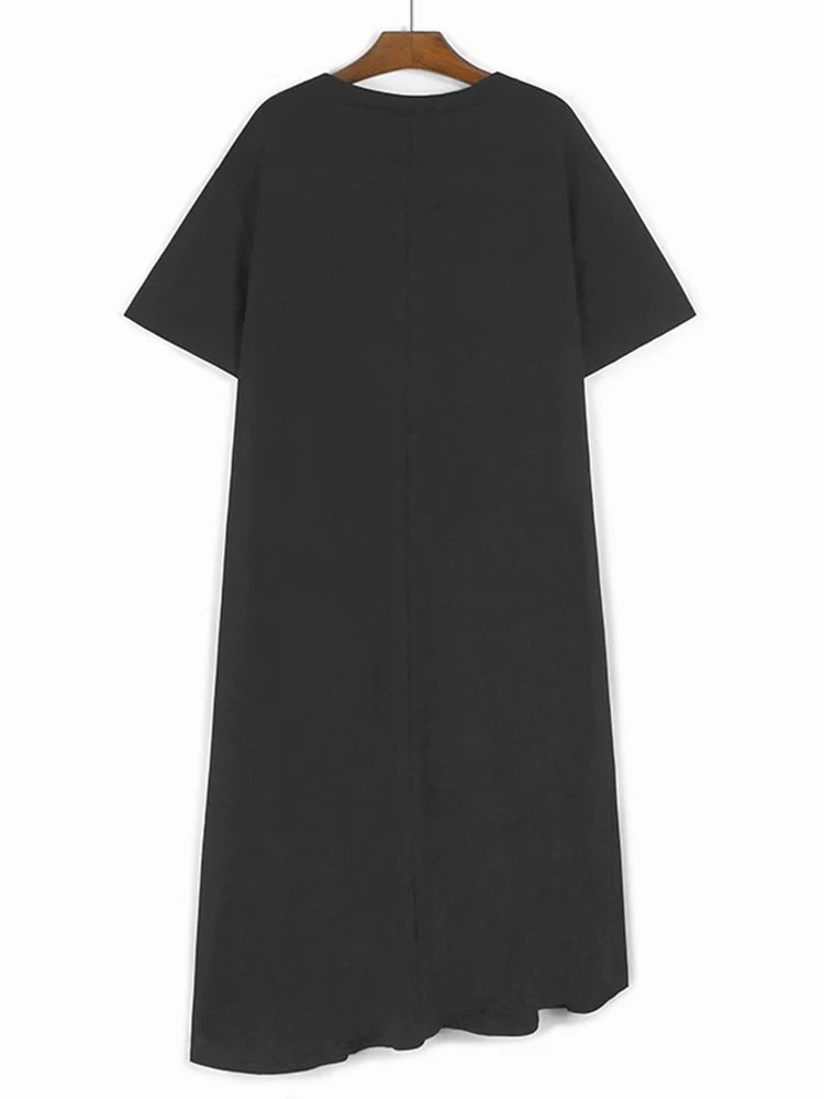 XITAO Female O-neck Vintage Dress Gauze Patchwork Solid Color Simple Temperament Pullover Summer Woman Slimming Dress ZMY1375