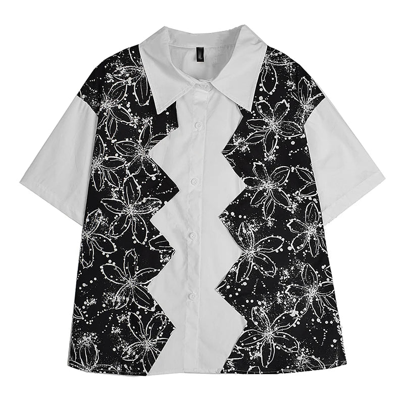 XITAO Patchwork Contrast Color Single Breasted Shirt Casual Loose New Arrival Turn-down Collar Personality Summer Blouse HQQ2459