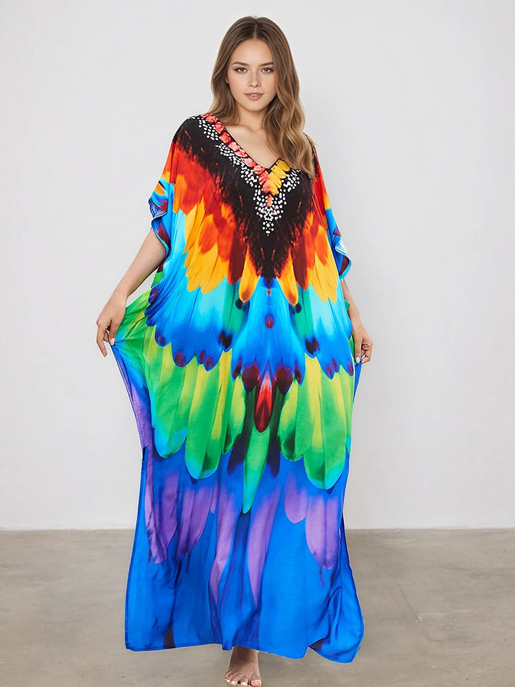 XITAO V-neck Ankle-length Dress Loose Casual Vintage Side Slit Bat Wing Sleeve Personality Pullover Summer Woman Dress GJ1187