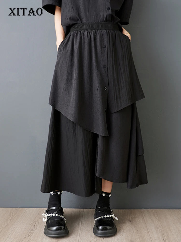 XITAO Patchwork Irregular Women Solid Color Skirt Loose New Summer Elastic Waist Fashion All Match Slim Woman Skirts ZMY1219