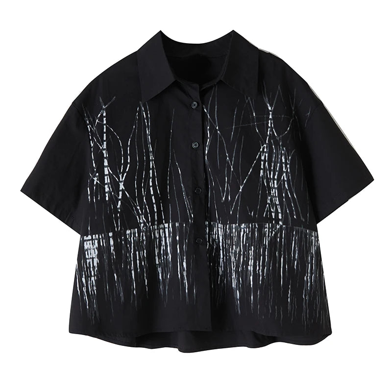 XITAO Single Breasted Print Lapel Shirt Casual Half Sleeve Turn-down Collar Vintage Solid Color Slimming Women Blouse GYX1532