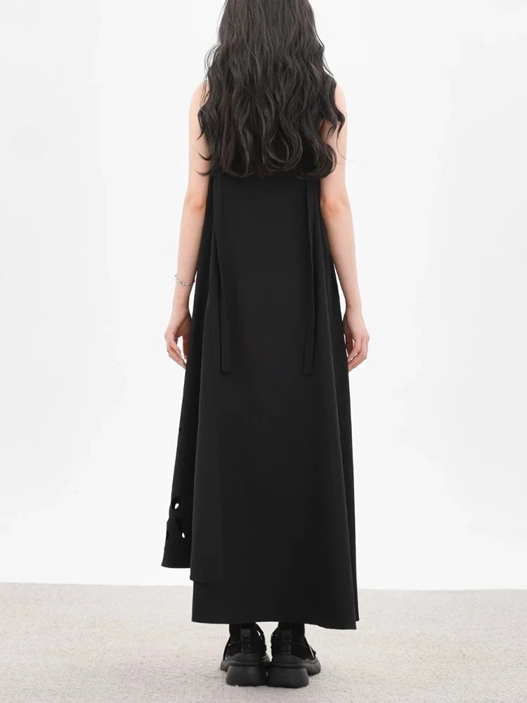 XITAO Hollow Out Sleeveless Irregular Dress Casual A-line Solid Color All-match Women Summer Temperament Slimming Dress HQQ2501