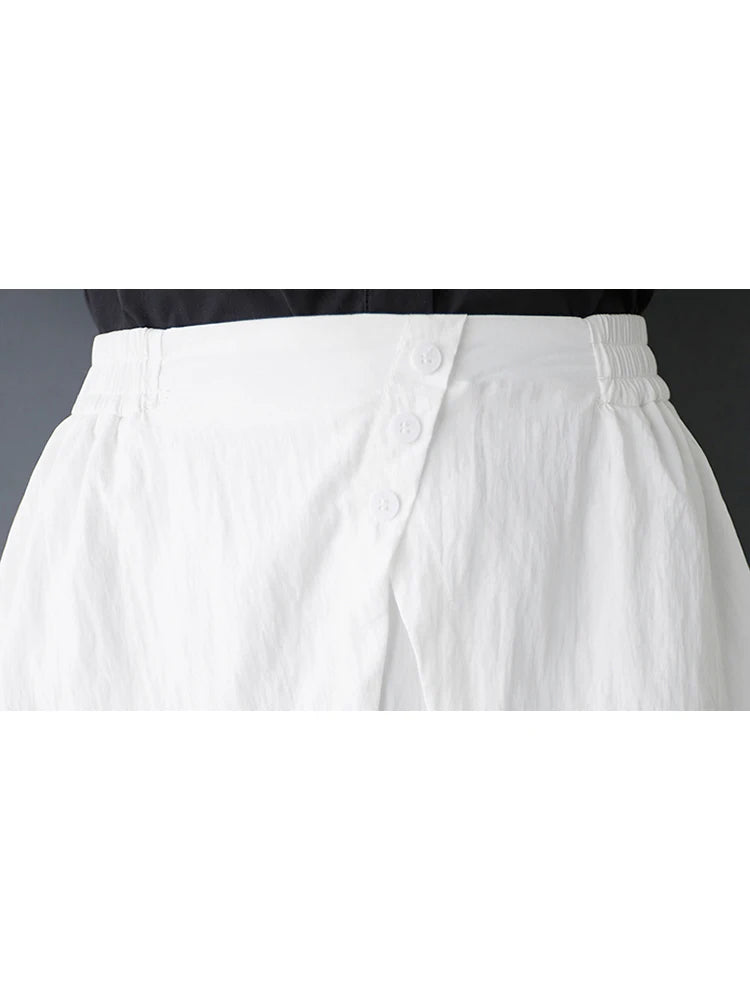 XITAO Bud Button False Two Pieces Skirt Casual Solid Color Elastic Waist Loose Fitting A-line New Summer Women Skirt ZMY1192