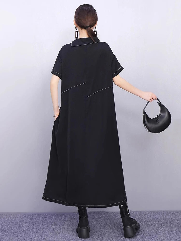 XITAO Irregular Single Breasted Dress Short Sleeve Vintage Loose Casual A-line Slimming Solid Color Summer Woman Dress ZMY1377