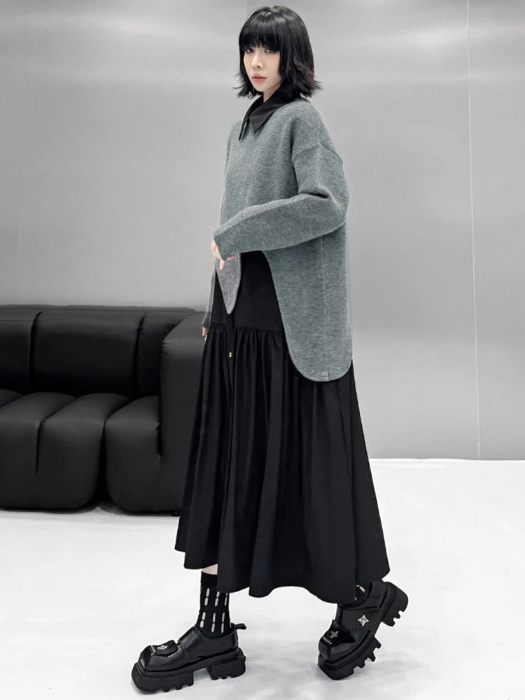 XITAO Loose Irregular O-neck Female Sweaters Solid Color Slimming All-match Women Casual Fashion Asymmetric Pullovers GMM1290