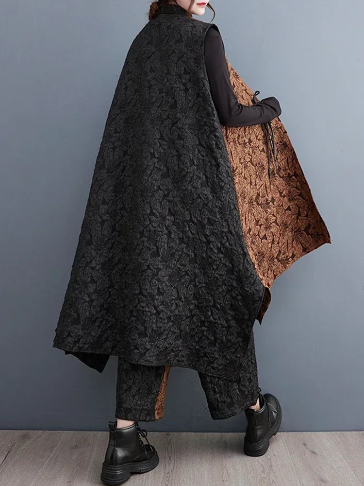 XITAO Vintage Floret Irregular Two Piece Set Personality Contrast Color Patchwork Women New Arrival Trend Vest HQQ1654