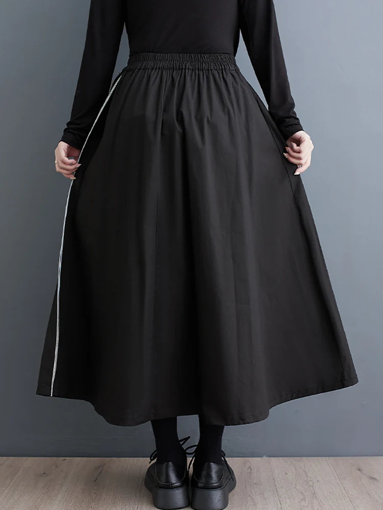 XITAO Three-dimensional Decoration Skirts Solid Color Patchwork Pocket Elastic Waist Loose Casual Skirts Summer New ZY8839