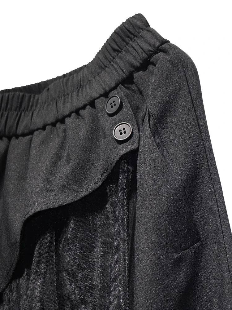 XITAO Patchwork Mesh Elastic Waist Female Pant Casual Loose Fitting A-line New Arrival Solid Color Summer Women Pant ZMY1343