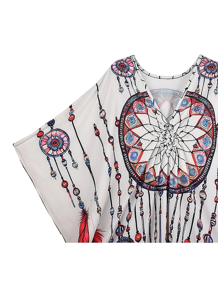 XITAO Print Bat Wing Sleeve Casual Dress Vintage Temperament New Arrival All-match Pullover V-neck Summer Woman Dress GJ1162