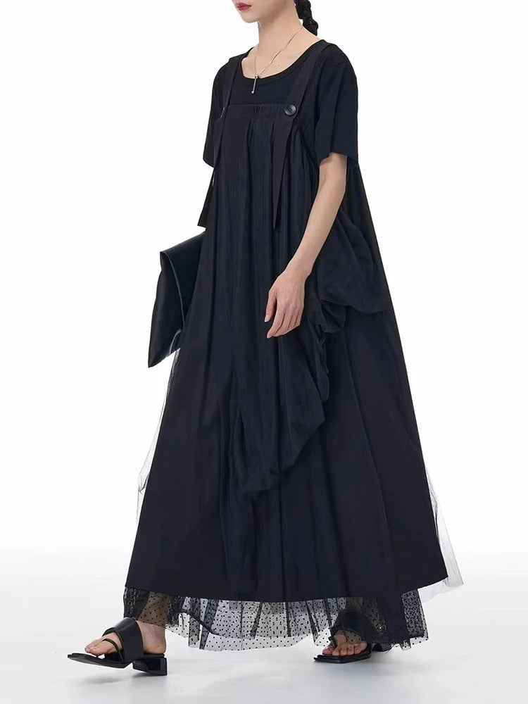 XITAO Asymmetrical Gauze Patchwork Dress Sleeveless Square Collar Solid Color Slimming All-match Summer Woman Dress ZMY1307