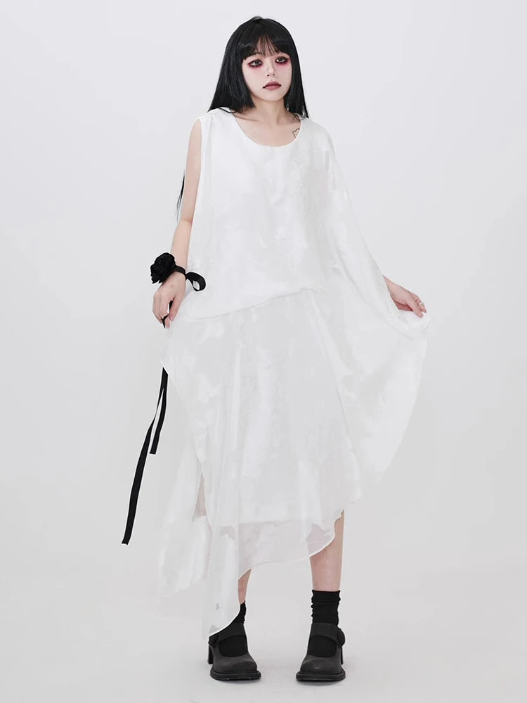 XITAO Irregular Print Loose Dress Casual O-neck Patchwork Gauze Vintage Personality Slimming Pullover Summer Woman Dress ZMY1353