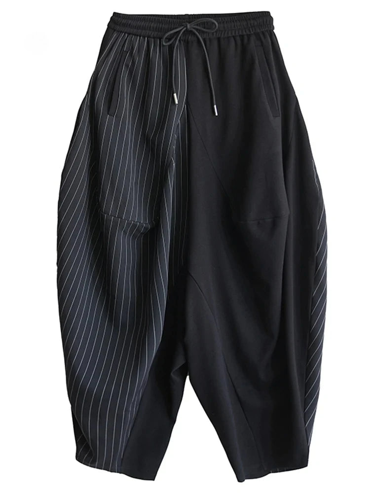 XITAO Stripe Drawstring Patchwork Pant Elastic Waist Hong Kong New Casual Loose Fitting Personality Spring Women Pant ZMY1054