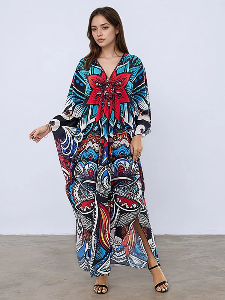 XITAO Flower Print Female Dress Full Sleeve Loose Casual Ankle-length Pullover Personality Slimming Summer Woman Dress GJ1159