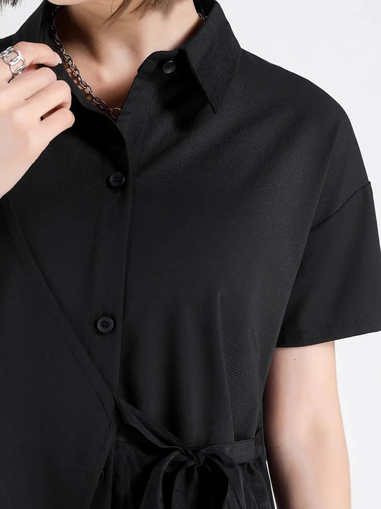 XITAO Asymmetrical Short Sleeve Female Dress Casual Loose Fitting A-line Slimming Turn-down Collar Summer Women Dress GYX1655