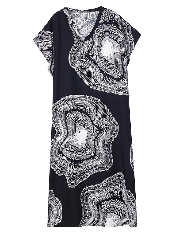 XITAO Batwing Sleeve A-line Print Dress Short Sleeve Casual Simple Personality Loose Fitting Summer Female Dress ZMY1154