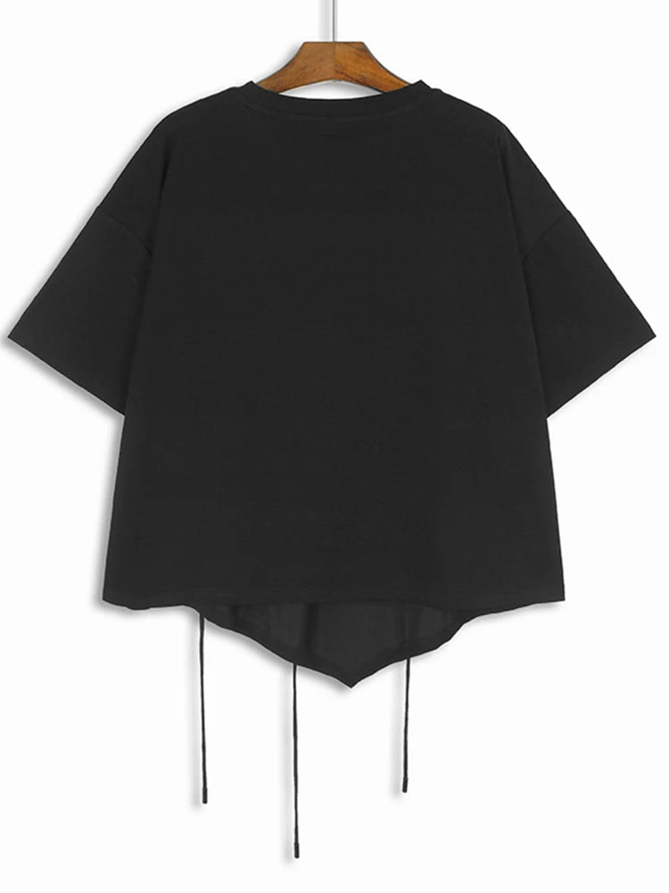 XITAO Irregular Casual T-shirt Horn Decorate Women Top Solid Color Loose Summer New T-shirt DMJ4148