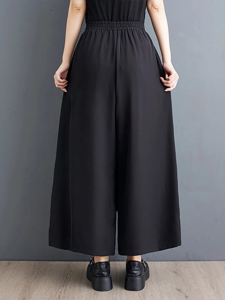 XITAO Zipper Patchwork Pocket Wide Leg Pants Solid Color Loose Fashion Women Ankle-length Pants Summer New ZY8799