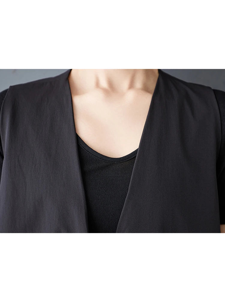 XITAO Bud Single Breasted V-neck Sleeveless Dress Casual Solid Color A-line Mid-calf New Leisure Summer Women Dress GYX1558